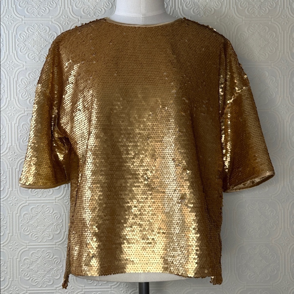 Le’ AL.X | Gold Sequined Top, Size S, NWT